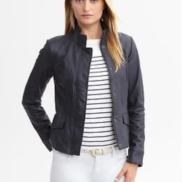 Banana Republic Midnight Blue Leather Jacket Sz XS - Picture 1 of 9